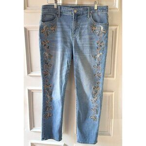 So Slimming Girlfriend Jeans Size 10 Embroidered Slim Leg Crop Light Wash Blue